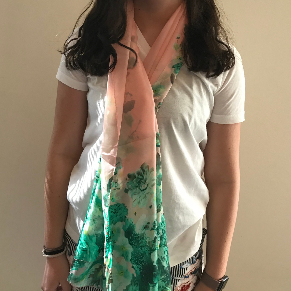 new scarf sheer pink and green